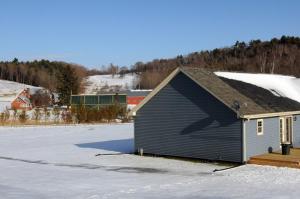 Neighbors' house in foreground. "Curtain" and Dwyer's house are way in the background.