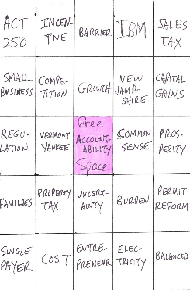 Phil Scott Bingo card